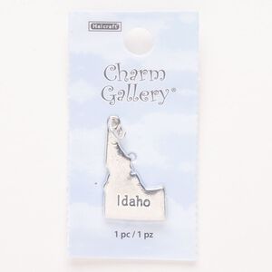 Charm, steel and enamel, pkg/1, silver finish and black, 25x17mm with "Idaho."