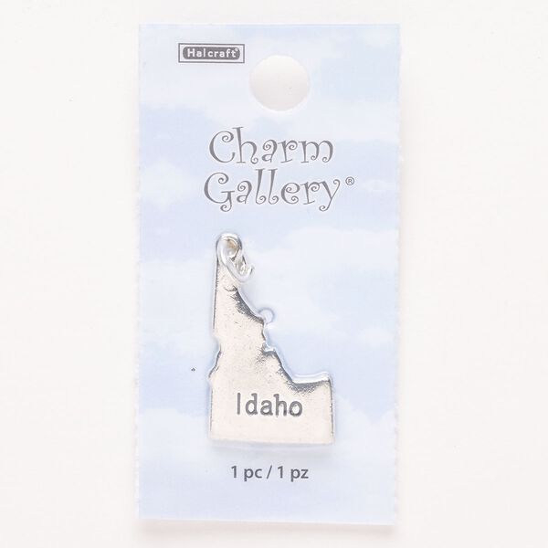 Charm, steel and enamel, pkg/1, silver finish and black, 25x17mm with "Idaho." image number 0