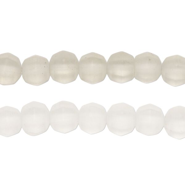 Bead, frosted glass, translucent clear, 7-8mm faceted round. Sold per pkg of (2) 12-inch strands, approximately 85 beads. image number 0