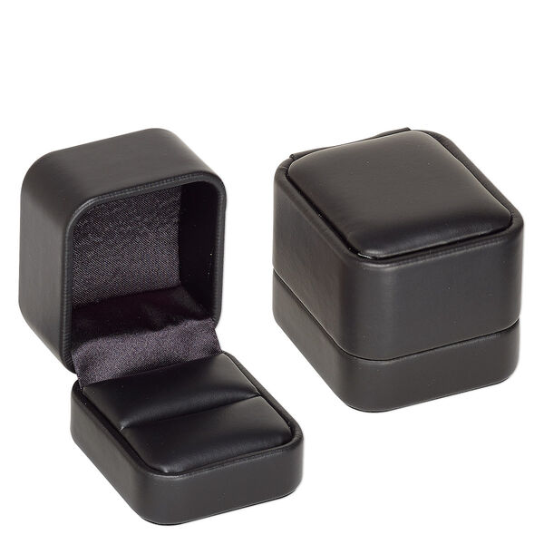 Box, ring, leatherette, black, 2-1/4 x 2 x 2-inch square. Sold individually. image number 0