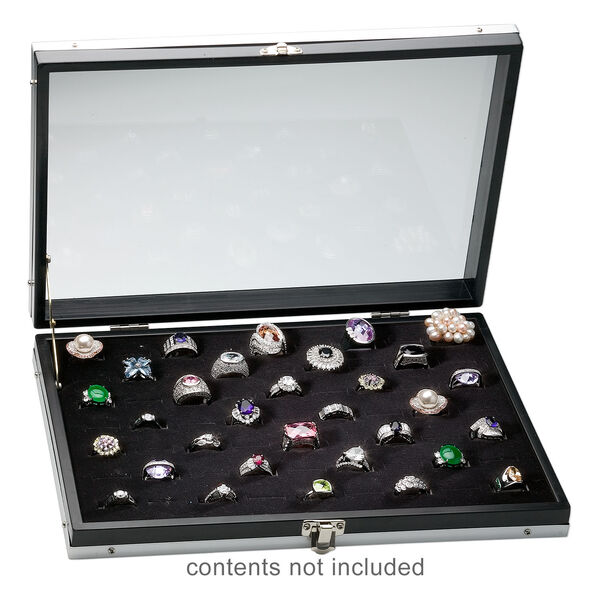 Display case, aluminum / acrylic / glass, black, 12 x 8 x 1-3/4 inches, for rings. Sold individually. image number 1