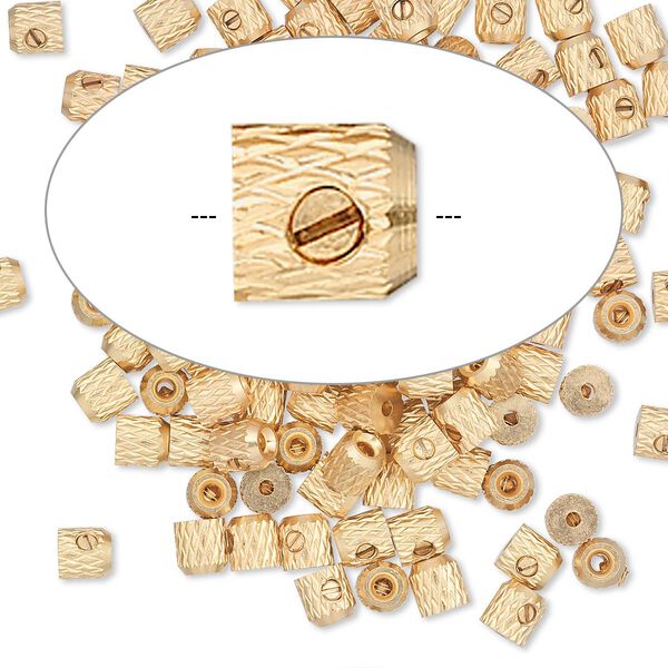 Crimp, Screw-Tite Crimps™, gold-plated copper, 3.5mm barrel, for wire up to 0.024 inches. Sold per pkg of 144 (1 gross). image number 0