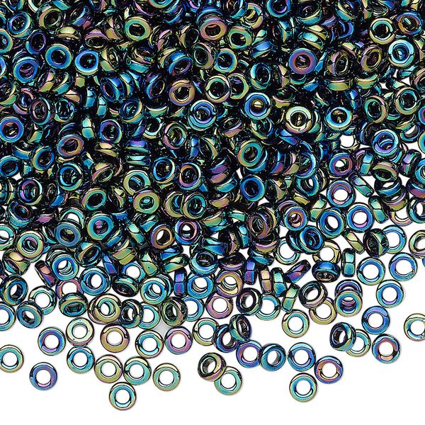 Seed bead, Miyuki, glass, pkg/250g, 3x1.3mm spacer rondelle, opaque metallic iris variegated blue, (SPR3-455). image number 0