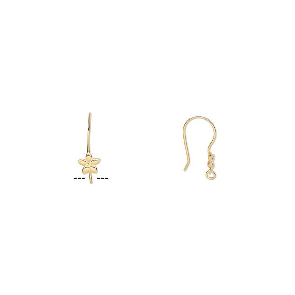 Ear wire fishhook 1pkg10 gold-plated, 21mm / flower / open loop, 21 gauge stainless steel 5 pair image number 0