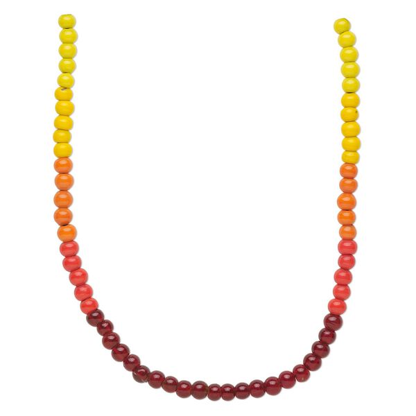 Bead, glass, transparent to opaque shaded red / yellow / orange, 6mm round. Sold per pkg of four 14-inch strands, approximately 230 beads. image number 0