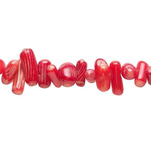Bead, bamboo coral (dyed), red, 5x2mm-15x4mm cupolini, B grade, Mohs hardness 3-1/2 to 4. Sold per 15-inch strand.