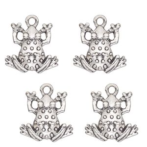 Charm, antique silver-finished "pewter" (zinc-based alloy) , 16x14mm single-sided frog. Sold per pkg of 4.