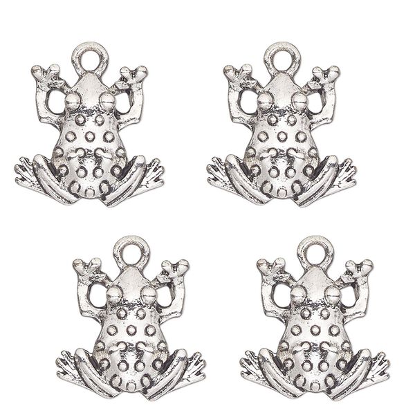 Charm, antique silver-finished "pewter" (zinc-based alloy) , 16x14mm single-sided frog. Sold per pkg of 4. image number 0