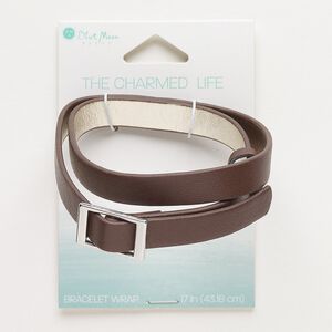 Bracelet, wrap, vinyl and silver-finished steel, brown, 10mm wide with textured design, adjustable up to 17 inches. Sold individually.