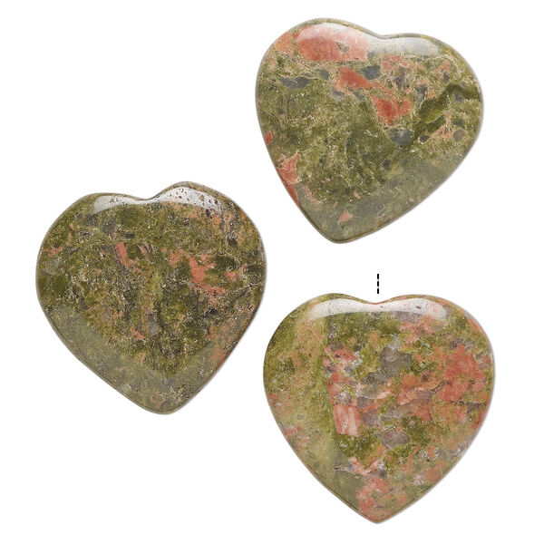 Unakite 1pkg3, half-drilled puffed heart drop natural B grade, 24-25mm image number 0