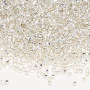 Seed bead, Dyna-Mites™, glass, pkg/1/2kg, #11 round, translucent silver-lined rainbow clear, (64R:SR 11/0 SR).