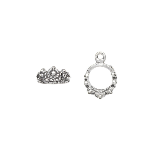 Charm, antiqued sterling silver, 10mm 3D crown. Sold individually. image number 0