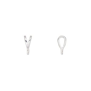 Bail, rabbit ear, fine silver, 9x3.5mm with 2.5mm peg, fits bead with 1.2mm hole. Sold per pkg of 4.