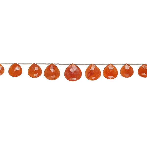 Carnelian 1pkg9, hand-cut top-drilled faceted puffed teardrop bead, graduated 14x13mm-27x26mm image number 1