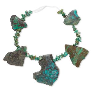 Turquoise 1pkg1, top-drilled chip / flat freeform bead 7 inch medium / graduated 24x16mm-54x42mm