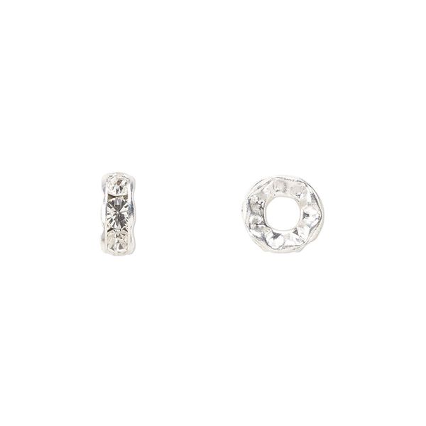 Bead 6pk crystal silver plate, Preciosa Czech crystal 8x3.5mm rondelle image number 0