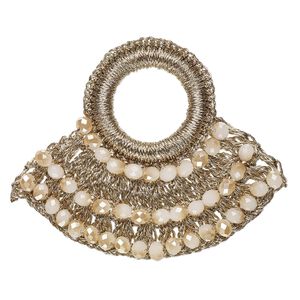 Focal, glass / nylon / steel, gold, 60x48mm open round with bib. Sold per pkg of 2.