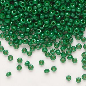 Seed bead, Miyuki, glass, pkg/50g, #8 rocaille, opaque outside dyed green, (RR-1481).