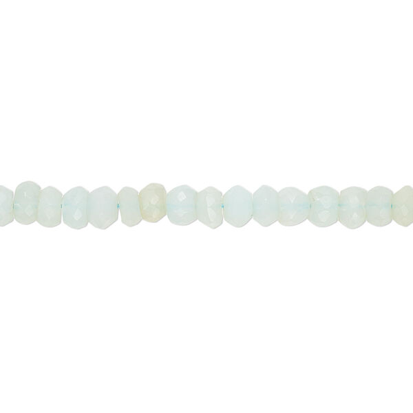 Bead, chalcedony (dyed), sea green, 4x2mm-5x4mm hand-cut faceted rondelle with 0.4-1.4mm hole, B grade, Mohs hardness 6-1/2 to 7. Sold per 13-inch strand. image number 0