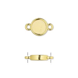 Link, gold-finished brass, 10mm double-sided round with 8mm round setting. Sold per pkg of 10.