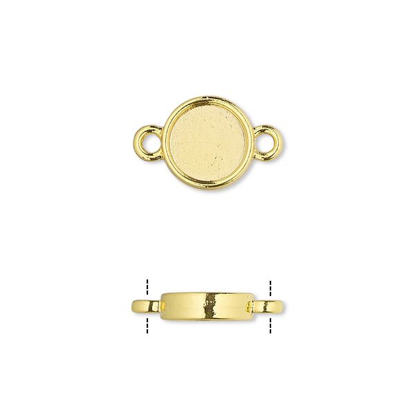 Link, gold-finished brass, 10mm double-sided round with 8mm round setting. Sold per pkg of 10. image number 0