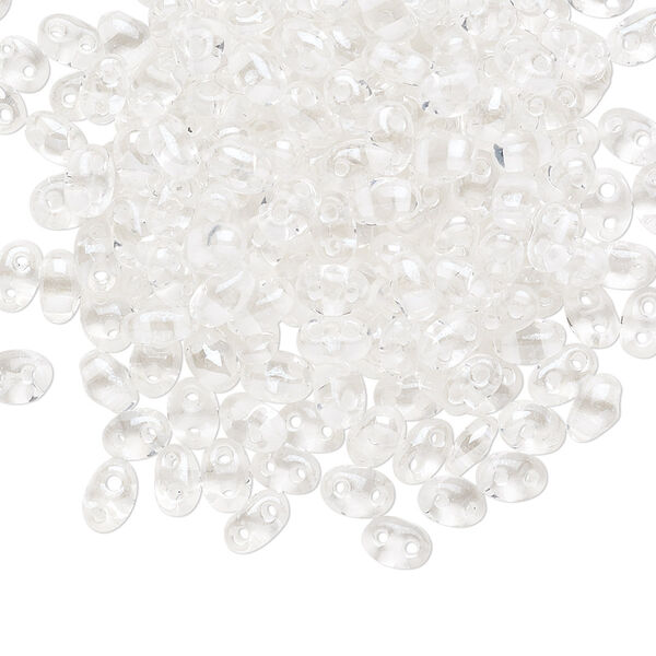 Seed bead, Preciosa Twin™ Czech glass, pkg/50g, 5x2.5mm oval, transparent white terra color-lined clear, (38602). image number 0