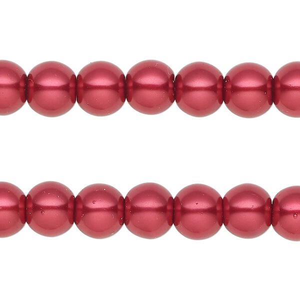 Bead, glass pearl, dark red, 7-8mm round. Sold per pkg of (2) 15-inch strands, approximately 100 beads. image number 0