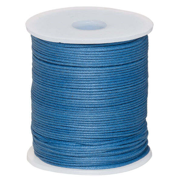 Cord, waxed cotton, medium blue, 1mm, 20-pound test. Sold per 100-meter spool. image number 0
