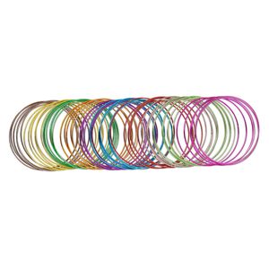 Bracelet mix, bangle, steel, multicolored metallic, 1mm wide, 8-1/2 inches. Sold per pkg of 60.