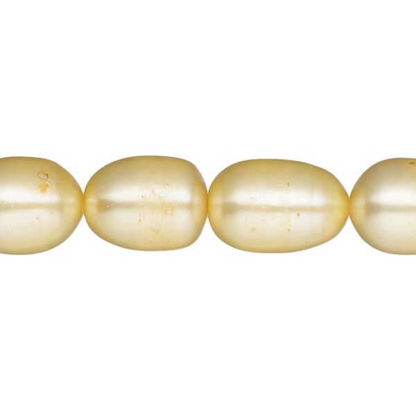 Pearl, cultured freshwater (dyed), jonquil, 9-10mm rice, C grade, Mohs hardness 2-1/2 to 4. Sold per 16-inch strand. image number 0