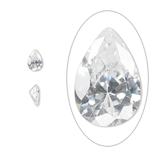 Gem, cubic zirconia, spinel white, 6x4mm faceted pear, Mohs hardness 8-1/2. Sold per pkg of 2. image number 0