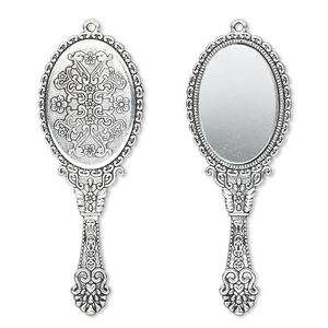 Focal, glass and antique silver-plated "pewter" (zinc-based alloy), 70x26mm single-sided hand mirror. Sold individually.