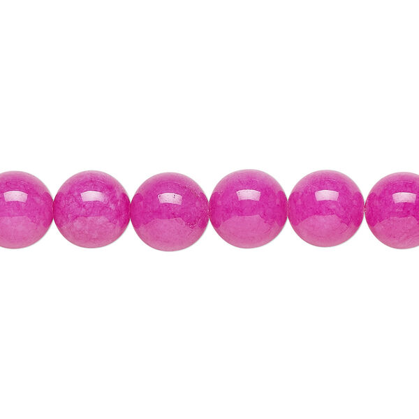 Bead, Malaysia "jade" (quartz) (dyed), fuchsia, 8mm round, B grade, Mohs hardness 7. Sold per 15-1/2" to 16" strand. image number 0