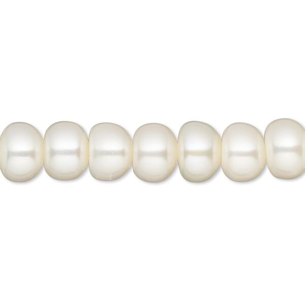 Pearl, White Lotus™, cultured freshwater (bleached), white, 8.5-9mm button, C grade, Mohs hardness 2-1/2 to 4. Sold per 15-1/2" to 16" strand. image number 0