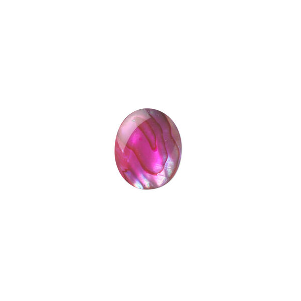 Cabochon, paua shell (coated / dyed), pink, 12x10mm calibrated oval, Mohs hardness 3-1/2. Sold per pkg of 6. image number 0