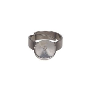 Ring, Almost Instant Jewelry®, stainless steel, 11mm round with SS47 rivoli setting, adjustable from size 5-9. Sold per pkg of 2.