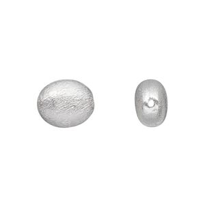 Bead, silver-plated brass, 13x10mm brushed puffed oval. Sold per pkg of 2.