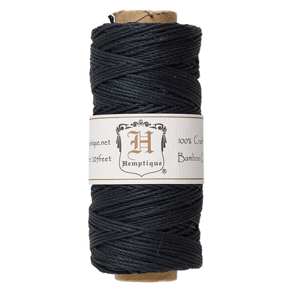 Cord, Hemptique®, polished bamboo, black, 1mm diameter, 20-pound test. Sold per 205-foot spool. image number 0