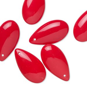Drop, Preciosa, Czech pressed glass, opaque red, 21x11mm puffed teardrop. Sold per pkg of 6.