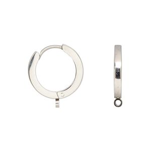 Earring leverback 1pkg2, 18mm hinged hoop / closed loop / latch-back, stainless steel 1 pair