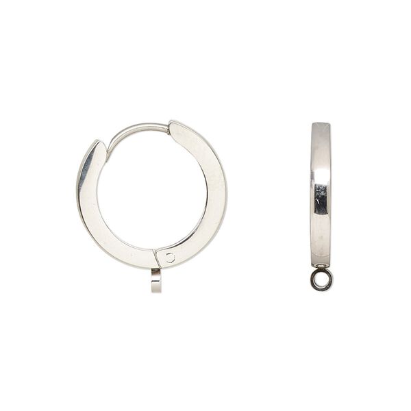 Earring leverback 1pkg2, 18mm hinged hoop / closed loop / latch-back, stainless steel 1 pair image number 0