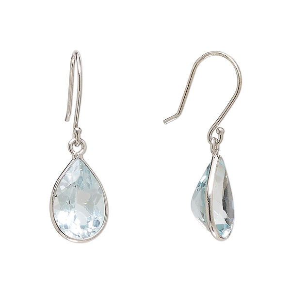 Earring, Create Compliments®, blue topaz (irradiated) and sterling silver, 28.5mm teardrop with fishhook ear wire, 21 gauge. Sold per pair. image number 0