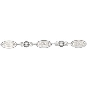 Chain, silver-plated "pewter" (zinc-based alloy), 4mm filigree and 3mm ball. Sold per pkg of 5 feet.