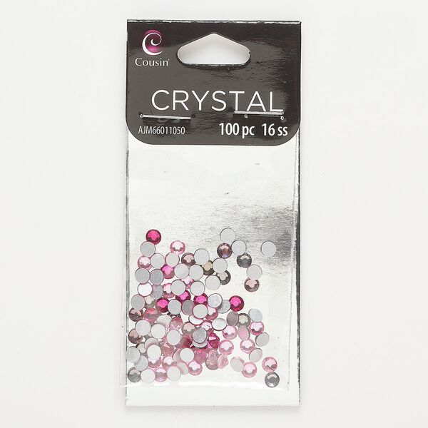 Flat back mix, glass, mixed pinks and purples, 3.8-4mm faceted round, SS16. Sold per pkg of 100. image number 0