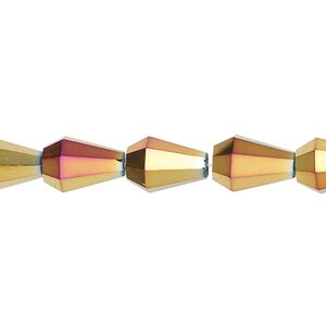 Bead, glass, crystal rose gold, 10x8mm faceted teardrop. Sold per 15-1/2 to 16-inch strand.