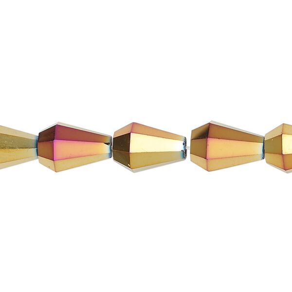 Bead, glass, crystal rose gold, 10x8mm faceted teardrop. Sold per 15-1/2 to 16-inch strand. image number 0