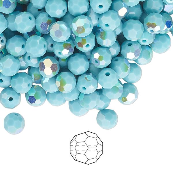 Bead 576pk turquoise AB, Preciosa Czech crystal 5mm round image number 0
