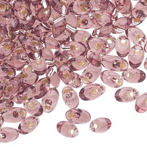 Seed bead, Miyuki, glass, pkg/250g, 7x4mm long magatama, transparent silver-lined purple, (LMA-12).