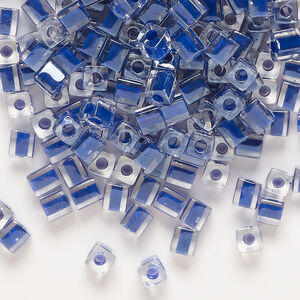 Seed bead, Miyuki 1pkg10g, glass, 3.5-3.7mm square, transparent royal blue inside dyed color clear (SB-239)