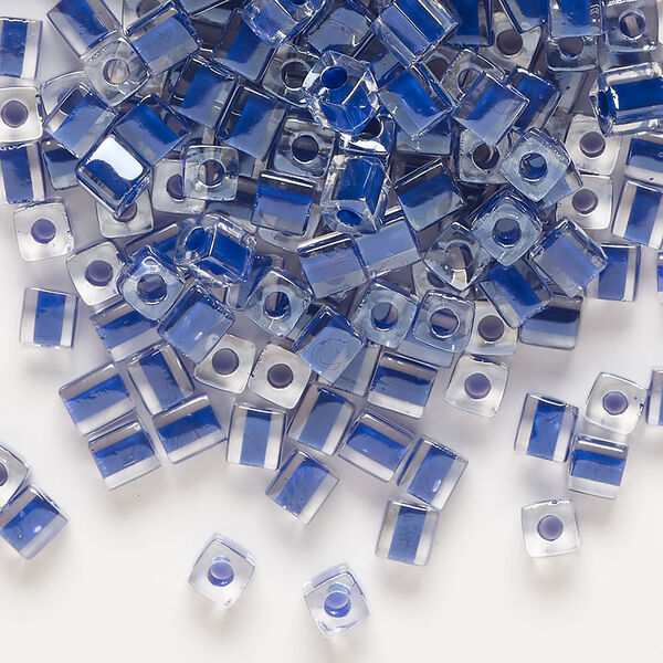 Seed bead, Miyuki 1pkg10g, glass, 3.5-3.7mm square, transparent royal blue inside dyed color clear (SB-239) image number 0